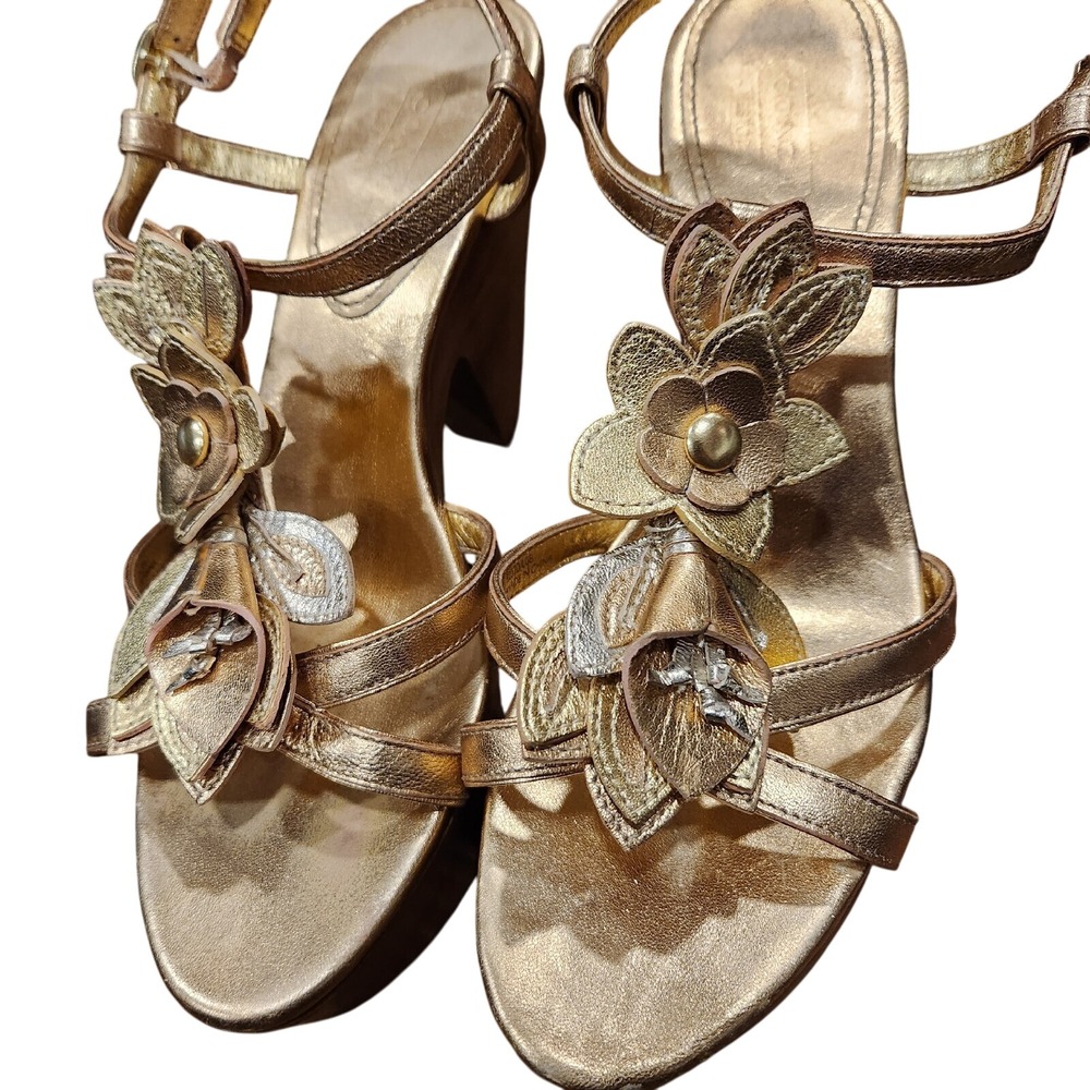 COACH Shoes Womens 8 Platform‎ Sandals Jeanna TriColor Metallic Calla Lily A3261
